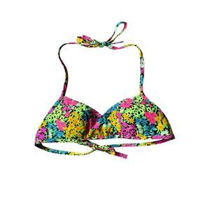 Vintage 60s 70s Psychedelic Dayglo Floral Bikini Swim Top Juniors 5 Size XS